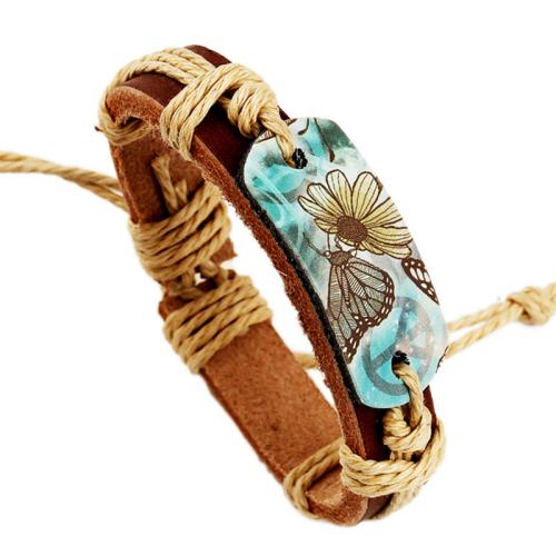 Bracelet de cuir de vachette, Cuir de vachette pleine fleur, avec alliage de zinc, avec 9-10cm chaînes de rallonge, fait à la main, bijoux de mode & unisexe, brun, wide:1.2cm, Longueur:17 cm, Vendu par PC