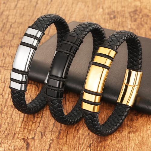 Cowhide Bracelet, with 304 Stainless Steel, plated, fashion jewelry & different length for choice & for man, more colors for choice, Sold By PC