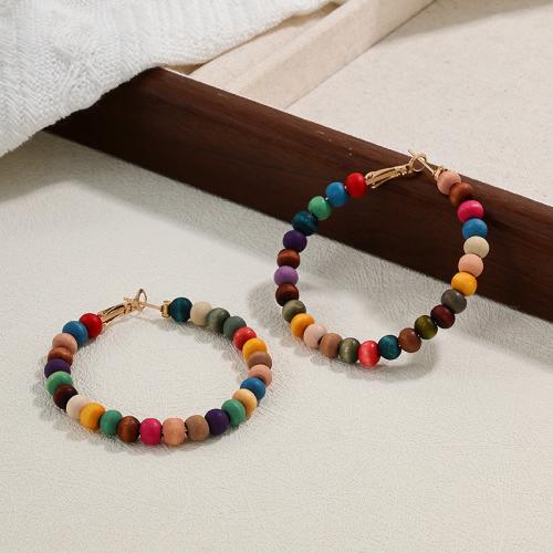 Tibetan Style Drop Earrings, with Wood, plated, for woman, multi-colored, Sold By Pair