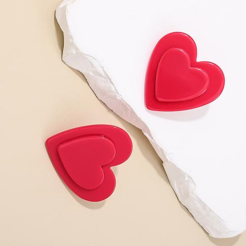 Acrylic Jewelry Earring, Heart, plated, for woman, red, Sold By Pair