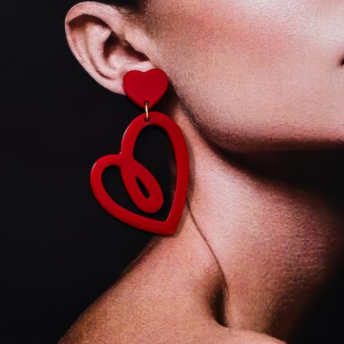 Tibetan Style Stud Earring, with Acrylic, Heart, plated, for woman, more colors for choice, Sold By Pair