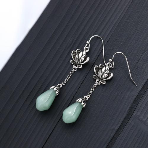 Brass Drop Earring, with Jade, vintage & for woman, silver color, 56mm, Sold By Pair