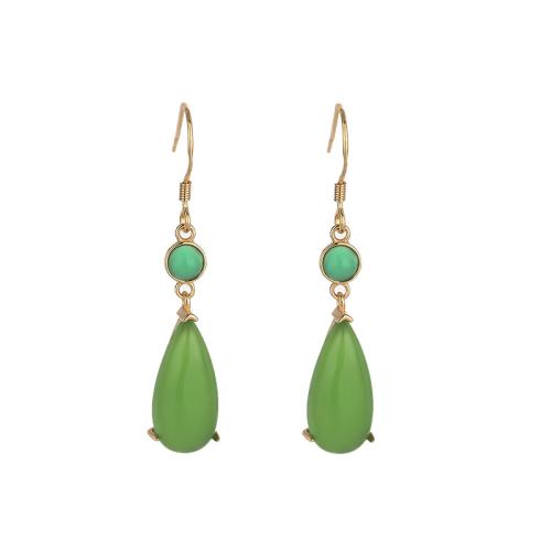 Brass Drop Earring, with Jade, vintage & for woman, golden, 42mm, Sold By Pair