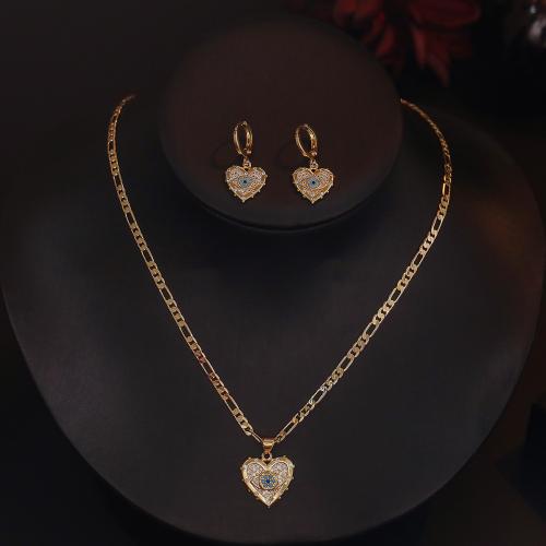 Cubic Zirconia Micro Pave Brass Jewelry Sets, different styles for choice & micro pave cubic zirconia & for woman, golden, Sold By PC