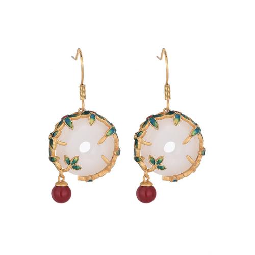 Brass Drop Earring, with Jade, vintage & for woman & enamel, golden, 45mm, Sold By Pair