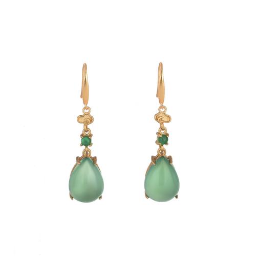 Brass Drop Earring, with Jade, vintage & for woman, golden, 42mm, Sold By Pair