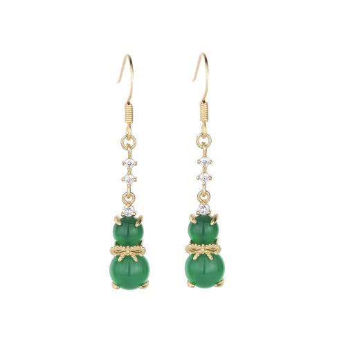 Brass Drop Earring, with Jade, vintage & micro pave cubic zirconia & for woman, golden, 48mm, Sold By Pair