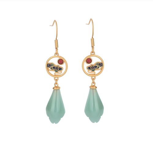 Brass Drop Earring, with Jade, vintage & for woman, golden, 52mm, Sold By Pair