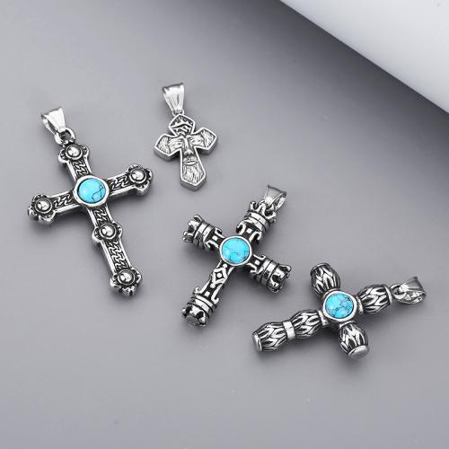 Stainless Steel Cross Pendants, 304 Stainless Steel, with turquoise, Vacuum Ion Plating, DIY & for man, more colors for choice, Sold By PC