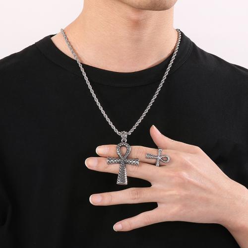 Fashion Stainless Steel Jewelry Sets, pendant & finger ring, 304 Stainless Steel, Vacuum Ion Plating, for man, more colors for choice, Sold By PC