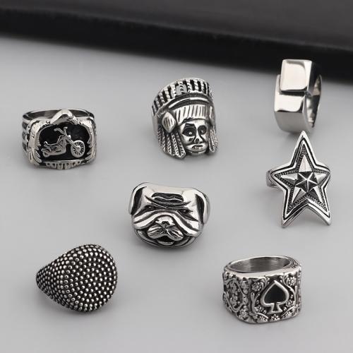 Rhinestone-Edelstahl -Finger-Ring, 304 Edelstahl, verschiedene Größen vorhanden & verschiedene Stile für Wahl & für den Menschen & mit Strass, keine, verkauft von PC