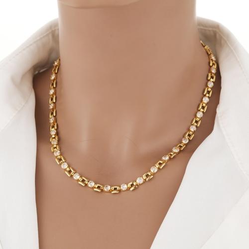 Collar de Acero Titanio, Partículas de acero, micro arcilla de zirconia cúbica & para mujer, más colores para la opción, longitud:31-40 cm, Vendido por UD