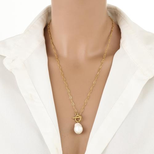 Collier de bijoux en acier inoxydable, Acier inoxydable 304, avec perle de plastique, pour femme, Longueur:41-50 cm, Vendu par PC