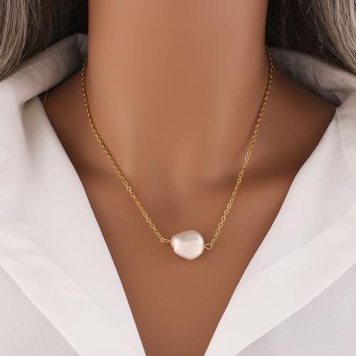 Brass Necklace, with Plastic Pearl, Vacuum Ion Plating, for woman, Sold By PC