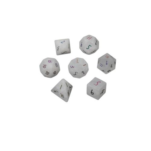 Dice for games, Clear Quartz, Geometrical Pattern, 7 pieces, Sold By Set