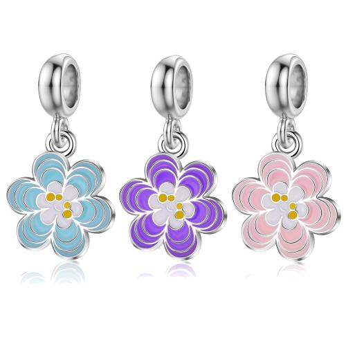 Tibetan Style Enamel Pendants, Flower, silver color plated, DIY, more colors for choice, nickel, lead & cadmium free, 14x25mm, 20PCs/Bag, Sold By Bag