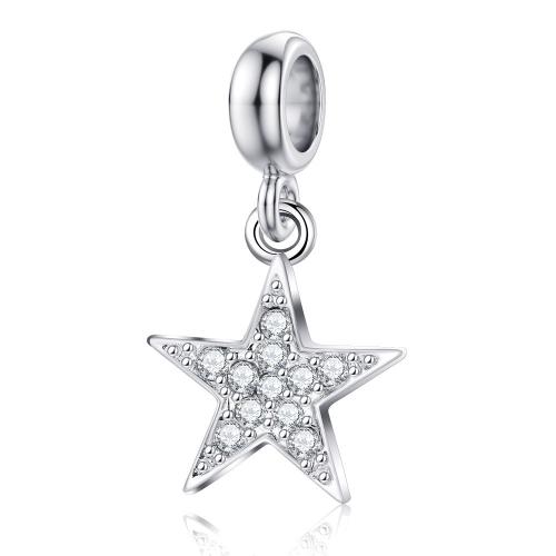 Tibetan Style Rhinestone Pendants, Star, silver color plated, DIY & with rhinestone, nickel, lead & cadmium free, 14x25mm, 20PCs/Bag, Sold By Bag