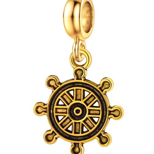 Tibetan Style Ship Wheel & Anchor Pendentif, alliage de zinc, roue de bateau, Placage de couleur d'or, DIY, protéger l'environnement, sans nickel, plomb et cadmium, 16x28mm, 20PC/sac, Vendu par sac