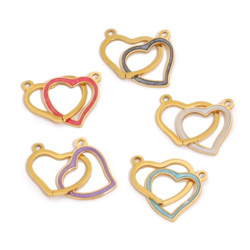 Stainless Steel Heart Pendants, 304 Stainless Steel, Vacuum Ion Plating, DIY & enamel & double-hole, more colors for choice, 26x14mm, 10PCs/Bag, Sold By Bag