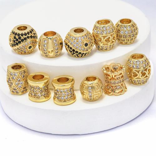 Abalorios de Micro Pavé de Zirconía Cúbica en Latón, metal, chapado en color dorado, Bricolaje & diferentes estilos para la opción & micro arcilla de zirconia cúbica, más colores para la opción, libre de níquel, plomo & cadmio, Vendido por UD