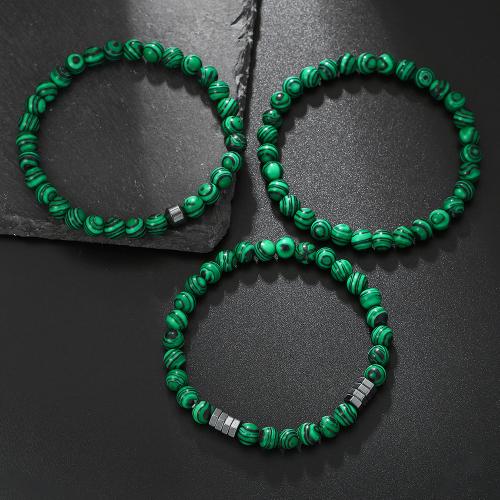 Gemstone Bracelets, Malachite, with Elastic Thread, three pieces & Unisex, green, Sold By Set