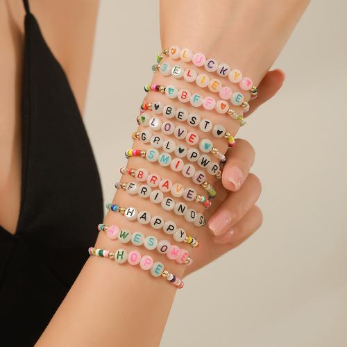 Bracelet de perles de verre, Seedbead, avec plastique, 12 pièces & élastique & pour femme & lumineux, couleurs mélangées, Vendu par fixé