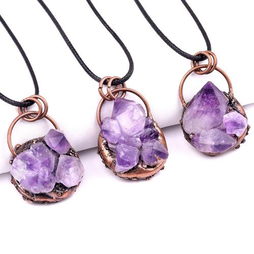 Quartz Necklace, Amethyst, with Korean Waxed Cord & Iron, fashion jewelry, mixed colors, Sold By PC