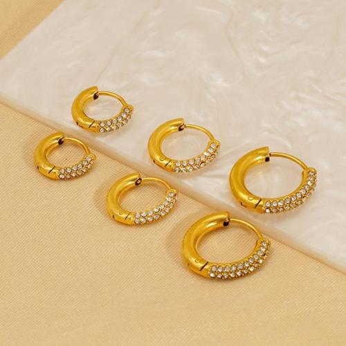 Stainless Steel Lever Back Earring, 304 Stainless Steel, 18K gold plated, different styles for choice & for woman & with rhinestone, Sold By Pair