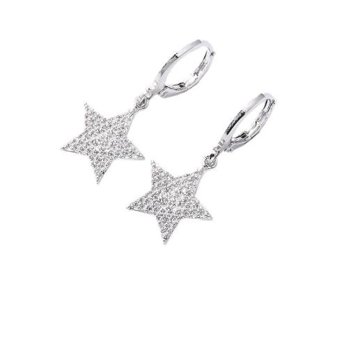 Cubic Zirconia Micro Pave Brass Earring, Star, fashion jewelry & micro pave cubic zirconia & for woman, more colors for choice, Sold By Pair