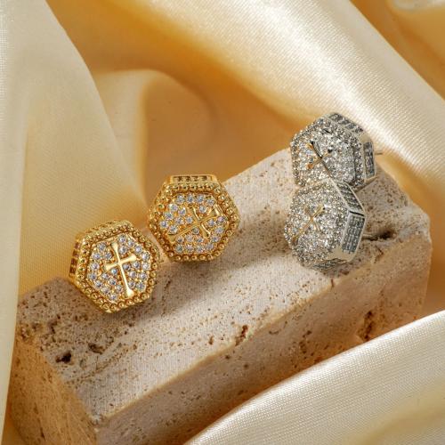 Cubic Zirconia Micro Pave Brass Earring, plated, fashion jewelry & micro pave cubic zirconia & for woman, more colors for choice, Sold By Pair