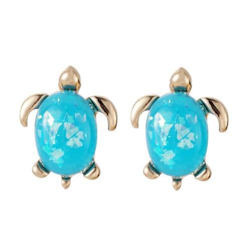 Tibetan Style Stud Earring, with Opal, Turtle, plated, fashion jewelry & for woman, more colors for choice, Sold By Pair