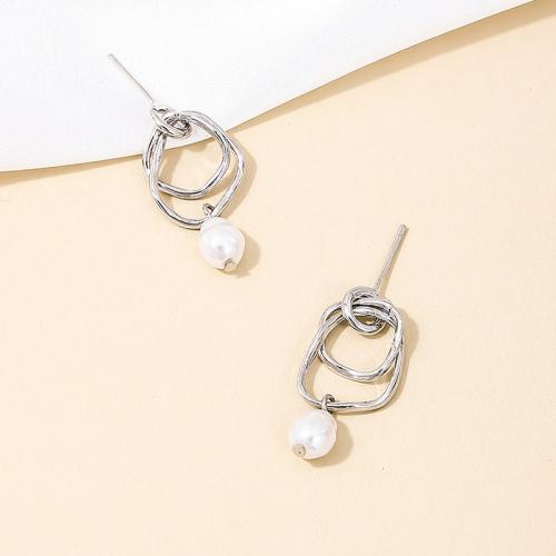 Tibetan Style Stud Earring, with Plastic Pearl, plated, for woman, more colors for choice, Sold By Pair