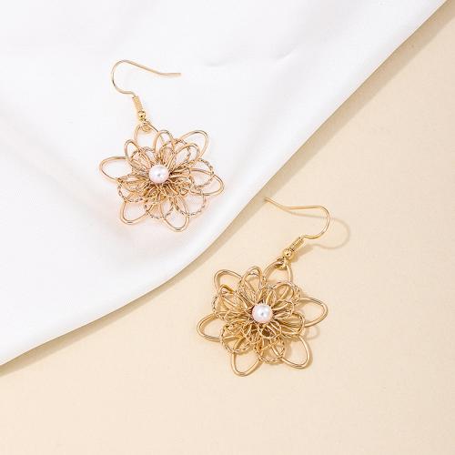 Tibetan Style Drop Earrings, with Plastic Pearl, petals, plated, for woman, more colors for choice, Sold By Pair