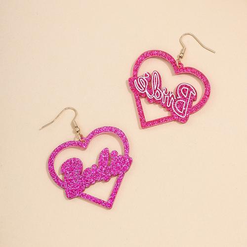 Tibetan Style Drop Earrings, with Acrylic, Heart, plated, for woman, gold, Sold By Pair