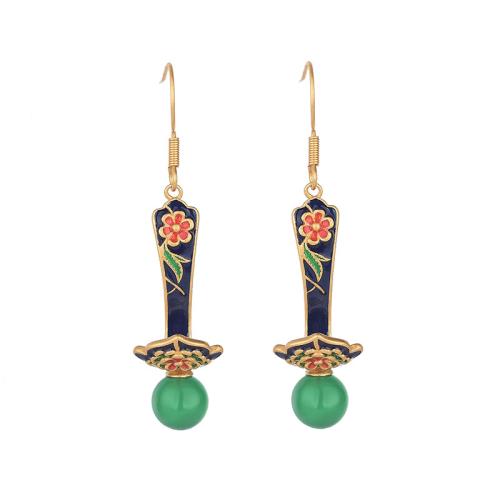 Brass Drop Earring, with Jade, vintage & for woman & enamel, golden, 52mm, Sold By Pair