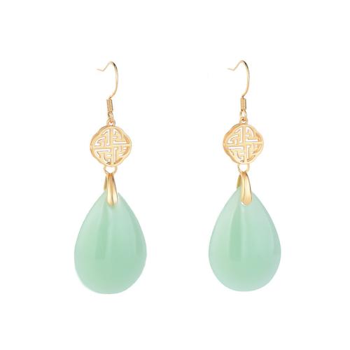 Brass Drop Earring, with Jade, plated, vintage & for woman, golden, 57mm, Sold By Pair