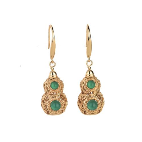 Brass Drop Earring, with Jade, plated, vintage & for woman, golden, 36mm, Sold By Pair