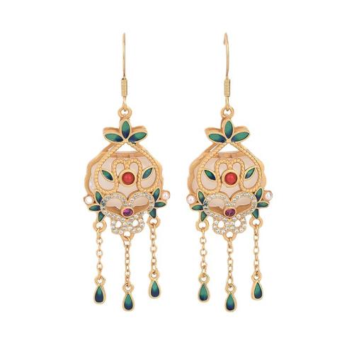 Boucles d'oreilles pendantes en laiton, Vintage & pavé de micro zircon & pour femme & émail, doré, 64mm, Vendu par paire