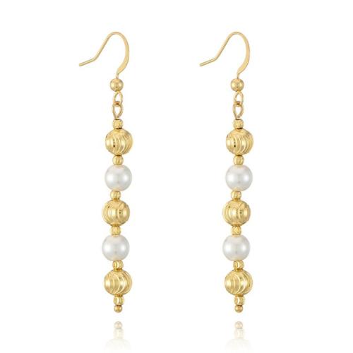 Brass Drop Earring, with Glass Pearl, different styles for choice & for woman, golden, Sold By Pair