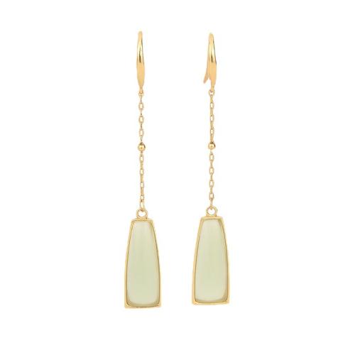 Brass Drop Earring, with Jade, vintage & for woman, golden, 64mm, Sold By Pair