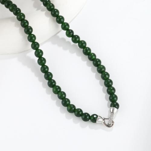 Cubic Zircon Micro Pave Brass Necklace, with Jade, handmade, micro pave cubic zirconia & for woman, green, Sold By PC