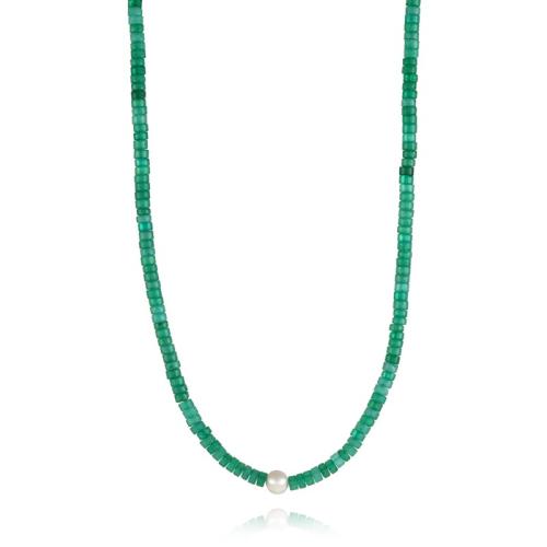 Plastic Pearl Necklace, with Koreite, handmade, vintage & for woman, green, Length:Approx 44 cm, Sold By PC