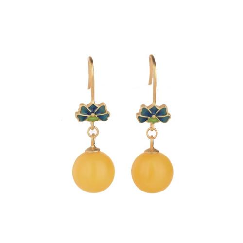 Brass Drop Earring, with Jade, plated, vintage & for woman, golden, 40mm, Sold By Pair