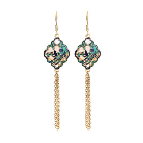 Brass Drop Earring, with Jade, vintage & for woman, golden, 85mm, Sold By Pair