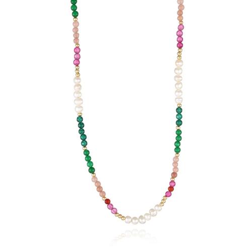 Plastic Pearl Necklace, with Gemstone, with 5cm extender chain, handmade, fashion jewelry & for woman, mixed colors, Length:Approx 46 cm, Sold By PC