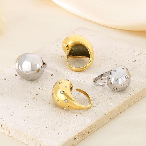 Rhinestone Stainless Steel Finger Ring, 304 Stainless Steel, Vacuum Ion Plating, for woman & with rhinestone, more colors for choice, Sold By PC