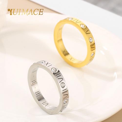 Rhinestone Stainless Steel Finger Ring, 304 Stainless Steel, Vacuum Ion Plating, for woman & with rhinestone, more colors for choice, Sold By PC