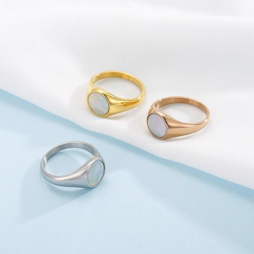 Stainless Steel Finger Ring, 304 Stainless Steel, with Shell, Vacuum Ion Plating, different size for choice & for woman, more colors for choice, Sold By PC