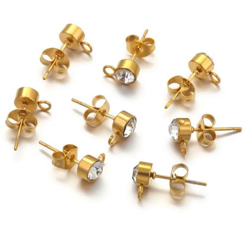 Stainless Steel Earring Stud Component, 304 Stainless Steel, Vacuum Ion Plating, different size for choice & for woman & with rhinestone, more colors for choice, Sold By Pair