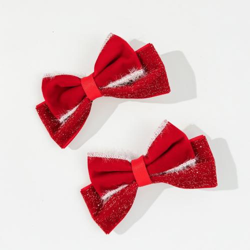 Christmas Hair Clip, Velour, Bowknot, Vacuum Ion Plating, for woman, Sold By Pair